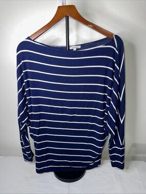 white birch Navy and White Striped Boatneck Top